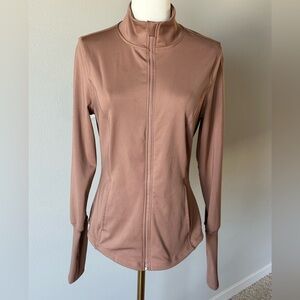 Athleisure Velocity Beige Full Zip Mock Neck Jacket with Thumbholes - M